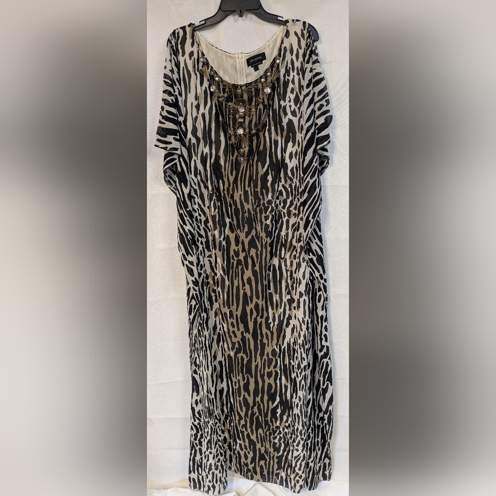 St. John Hand Beaded Silk Kaftan Maxi Dress Sz. L